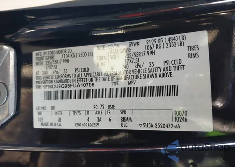 2015 Ford Escape Se z USA, uszkodzony, nr VIN 1FMCU9G95FUA10708